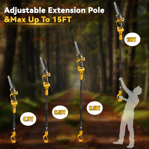 Image of 8 Inch Cordless Pole Saw for Dewalt 20V Max Battery (No Battery), Brushless Electric Chainsaw with Extension Pole, 15Ft Long Reach for Tree Pruning Hedge Cutting