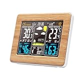 wetterstation holz [Wireless Sensor Wetteruhr] -- Die Wettervorhersage für 7 Wetter kann angezeigt werden: Sonnig, bewölkt, bewölkt, leichter Regen, starker Regen, leichter Schnee, starker Schnee. Das Benutzerhandbuch unterstützt 6 Sprachen, Datum, Wochenende und Mondphase, Thermometer und Hygrometer Trends übersichtlich angezeigt.