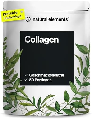 natural elements Collagen Pulver 500 g – Kollagen Hydrolysat Peptide – Kollagen Typ 1 und 3 – perfekte Löslichkeit, natürlicher Geschmack ohne Aromen – laborgeprüft und in Deutschl