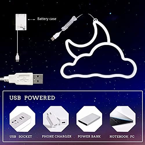 ENUOLI LED Neon Sign Cloud Light Moon LED Light Wall Neon Light Battery/USB Operated Moon Night Light Blue Pink Neon Sign LED Lights for Childrens Room Party Wedding Christmas Decor (Blue-pink)