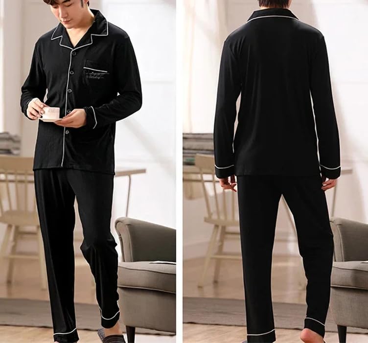 Men's Pajama Sets Simple Sleepwear Long Sleeve Cotton Top Pant Leisure Outwear Soft Loungewear 01 4XL4