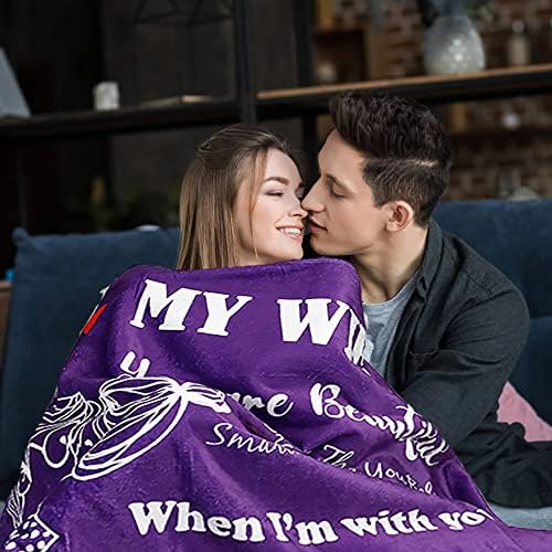 TMEOIIPY To My Wife Throw Blanket, Personalized Wife Birthday Gifts, Romantic Gifts for Wife, Valentine's Christmas Day Gifts for Her, Soft Bed Sofa Flannel Wife Blankets (130x150cm) - Purple