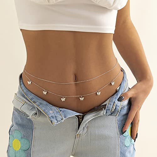 AoedeJ Silver Waist Chain - Butterfly Belly Chains for The Waist - Women's Belly Jewelry - Style C - Image 2