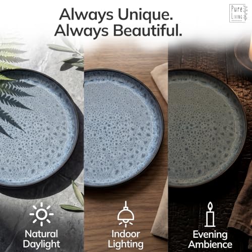 Image of 24 Piece Stoneware Dinnerware Set for 8, Handmade Plates and Bowls Set | Reactive Glaze Coating, Dishwasher & Microwave Safe Dish Set, Chip & Scratch Resistant Dishware Set, Ibiza Smoke Blue