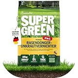 Supergreen Rasendünger mit Unkrautvernichter 2 in 1 | Granulat Dünger mit Stickstoff gegen Löwenzahn und Klee | 10 kg
