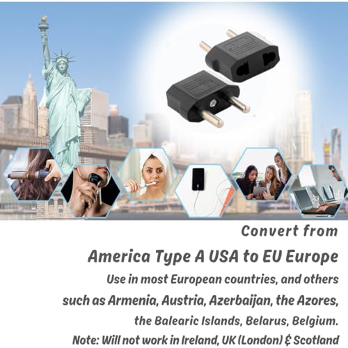 Image of Hi-Plasst Europe 2-Pin to India (2 Pieces) Travel Adapter (6A, 250V) - EU Power Plug Converter for Europe & Indian Sockets | 2pin Black - Works in China, France, Italy, Spain & India (Pack of 2)