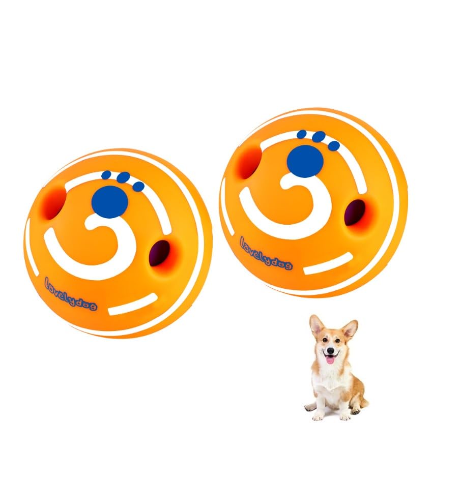 Wobble Giggle Ball for Dogs Durable Interactive Dog Toys for Small Medium Large Dogs Orange White M 3