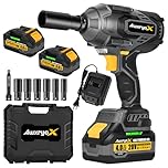 AwxryoX 1700Nm Impact Wrench, 20V 1254Ft-lbs Brushless Impact Gun with 2x4.0Ah Battery, 1/2" High Torque Pistola De Impacto with 6 Socket, Electric Impact Llave Driver for Truck/Mower/Car/Industrial