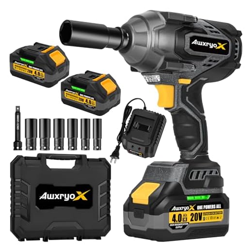 AwxryoX 1700Nm Impact Wrench, 20V 1254Ft-lbs Brushless Impact Gun with 2x4.0Ah Battery, 1/2" High Torque Pistola De Impacto with 6 Socket, Electric Impact Llave Driver for Truck/Mower/Car/Industrial