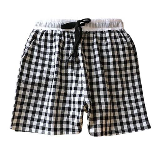 Pijama corto para mujer, verano, fluido, pantalones cortos y bermudas para mujer, ancho con estampado de cuadros, Bermudas, Comfy ropa interior transpirable, ropa de dormir suave, pantalones cortos de