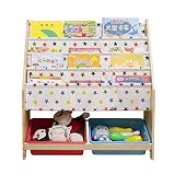 Xyanzi étagères pour enfants Enfants Sling Bibliothèque, Bébé Rez-de-jardin D'enfants Bibliothèque Photo Livre Debout Bibliothèque pour Enfants En Bois avec Poche de Rangement Livre Rack Sling Support