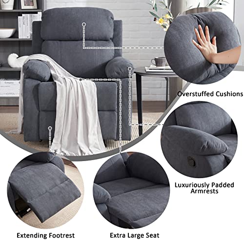 Dreamsir Recliner Chair Breathable Fabric Manual Single Sofa, Soft Living Room Chair Home Theater Lounge Seat, Removable Cushion, 34×34×38 Inch, Grey #TOP4