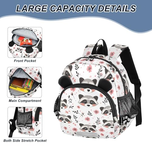 Cute Raccoon Flowers Toddler Backpack for Girls Boys,Preschool Kindergarten Backpack Kids Backpacks B04046273