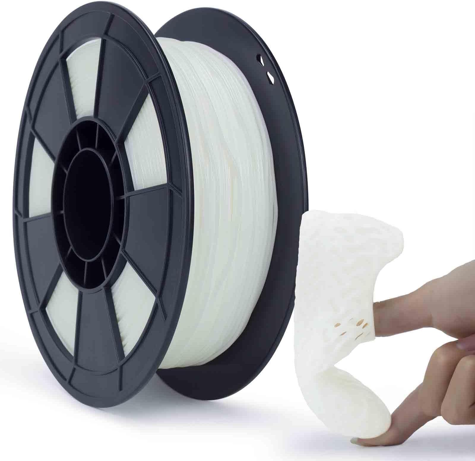 ZIRO 95A Flexible TPU Filament 1.75mm, 3D Printer Filament 1.75mm TPU Flexible Filament 0.8KG Spool, Dimensional Accuracy +/- 0.05mm, White