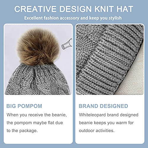 Whiteleopard Kid Beanie Hats Lining Pom Pom For Children -Slouchy Cable Knit Toddler Skull Hat Baby Ski Cap For Girls Boys (Grey) #TOP6