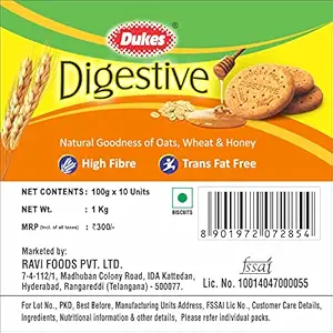 Dukes Digestive - Natural Goodness of Oats, Wheat, and Honey (Pack of 10 - 1000g)