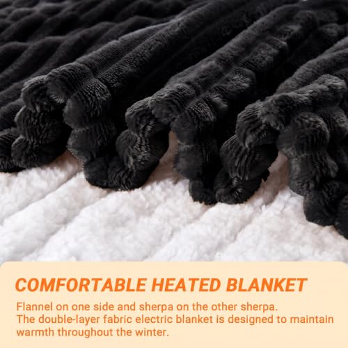 Image of Heated Blanket Electric Throw, Soft Flannel Heating Blanket with 8 Hours Auto Off 10 Fast Heating Levels Machine Washable Sherpa Heated Blanket with Overheating Protection
