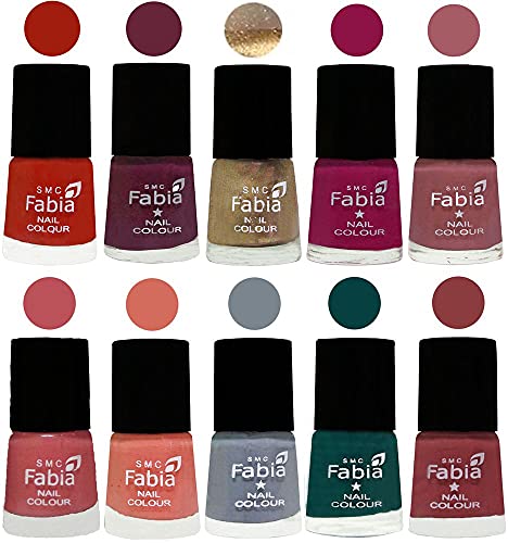 Image of SMC Fabia ALL IN ONE (PACK OF 10), Long Lasting Glossy Nail Polish, 6 ml Each, All Vibrant Colours,01861