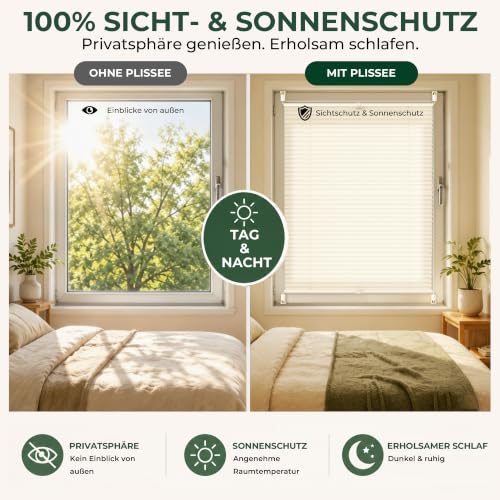 Allesin Plissee ohne Bohren Plissees Klemmfix Beige 55x160cm(BxH), Plisseerollo Faltrollo mit Klemmträger… – Ansicht 6