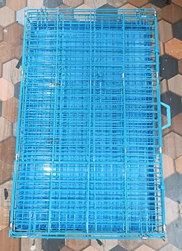 Image of RvPaws Dog Cage - Blue Color Powder Coated, Double Door Folding Metal Cage /Crate /Kennel with Removable Tray and Paw Protector for Dogs, Cats and Rabbits (36 Inch)