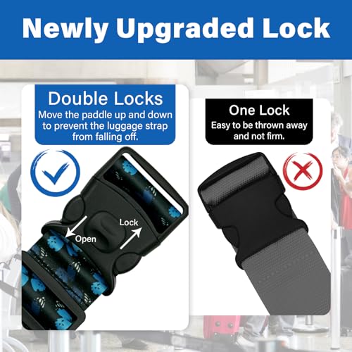 Image of 2 Pack Luggage Straps for Suitcases, Adjustable Travel Belt with Double Lock and Quick Release Buckle, Heavy Duty Nylon Bag Packing Strap, Unique Identifiers Travel Accessories-Blue Butterfly