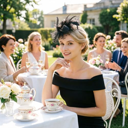 Image of DRESHOW Fascinators Hat Feather Headband Women's Fascinators Tea Party Headwear with Clip Flower Head Band for Girls & Women