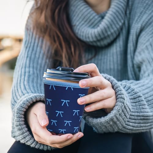 Image of Reusable Insulated Sleeve for Iced Coffee Cup, 3-Pack Coffee Neoprene Drink Sleeve for Cold & Hot Drinks, Beverage Holder for Iced Coffee (Navy Bows)