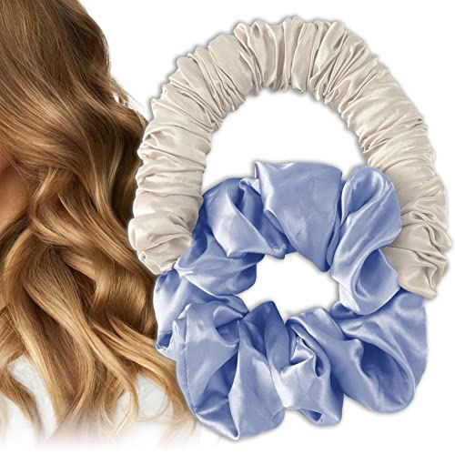 ANCIRS Heatless Curls Curling Headband for Girls, Sleepytime Ponytail Overnight Hair Curler for Long Hair, Nighttime No Heat Lazy Scrunchie Hair Rollers Hairdresser Hair Band for Women- White