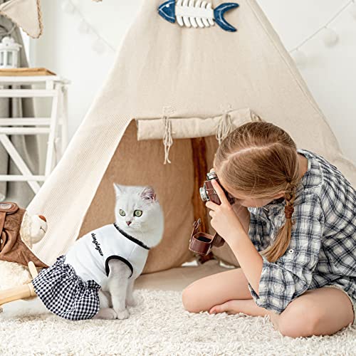 Petcare Small Dog Dress Classic Black Plaid Dresses For Dogs Soft Cute Summer Dog Dress Shirt Shih Tzu Pomeranian Chihuahua Yorkie Puppy Dog Clothes Outfits For Small Dogs Girl (White,Medium) #TOP3