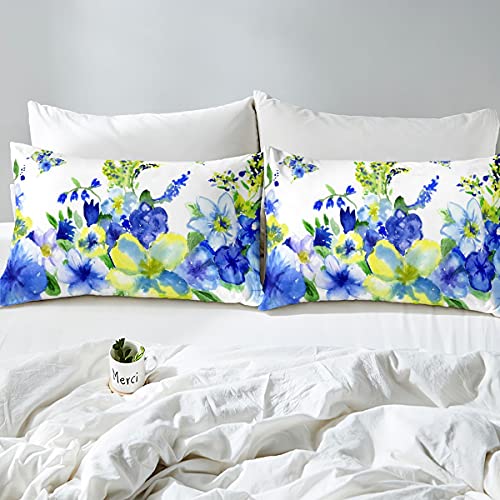 Feelyou Conjunto de lençóis de primavera com flores em aquarela florescendo jogo de cama decoração i