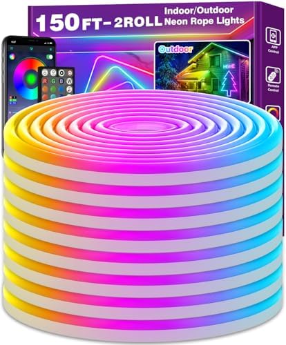 NUERPO 150Ft Neon Rope Lights,Flexible Led Rope Lights Control wi...