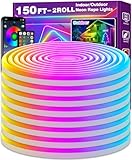 150Ft Neon Rope Lights,Flexible Led Rope Lights Control with App/Remote,Multiple Modes Light,IP65 Outdoor RGB Led Light Waterproof (150Ft Neon Rope Lights)