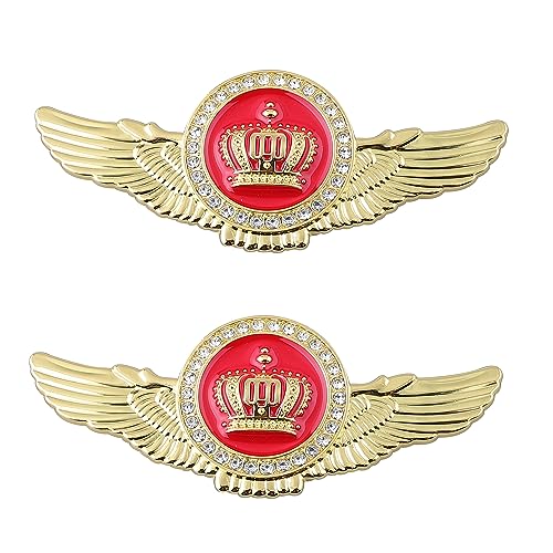 Image of 2PCS Wing Circular Crown Emblems,Crystal Diamond Crown Car Stickers Decals Decoration for All Car (Gold Red)