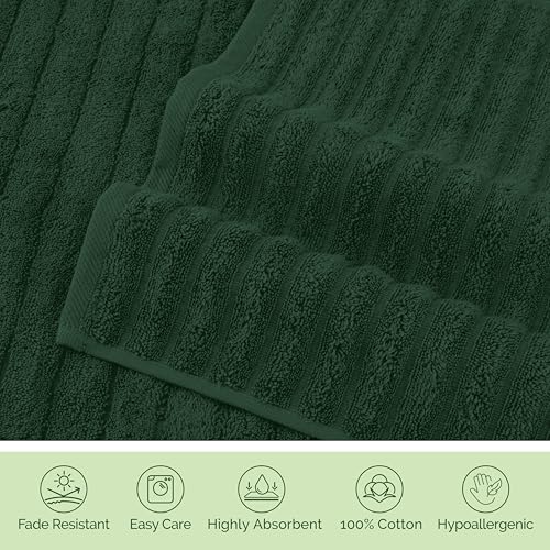 Image of Elegant Comfort 100% Turkish Cotton Corduroy Ribbed Luxury Washcloths 6 Pack Soft 13 x 13 Inch - Higly Absorbent, Durable, Quick Dry, Spa Premium Hotel Quality for Bathroom or Travel, Hunter Green