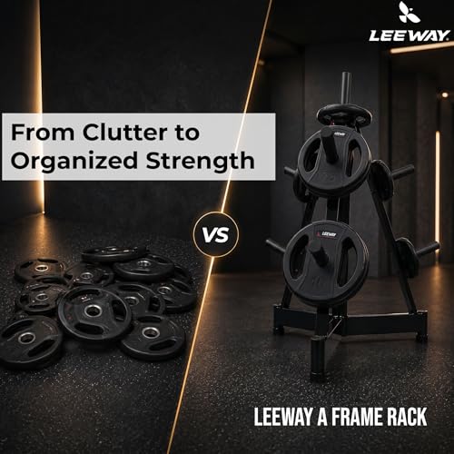 Image of Leeway Weight Rack for Home Gym Stand | Olympic 2-Inch Plate Tree Stand | 7-Peg Heavy Duty Steel Storage Organizer | 300 Kg Capacity Vertical Commercial Gym Rack (Triangular Weight Rack)