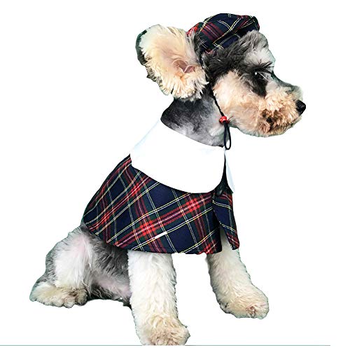 Yu-Xiang Plaid Cloak and Hat Dog Costume Pet Shawl Hat Pet Costume Cat British Style Clothing Schnauzer Neck Dress Berets for Christmas Thanksgiving New Year (S, Black)
