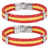 DYIOTF 2er Set Spanien Armband Fanartikel - Geflochtenes Fan-Armband in Spanien Flagge Farben aus Kunstleder für Herren & Damen, Ideal für Spanischer Nationalfeiertag Sportevents & Party