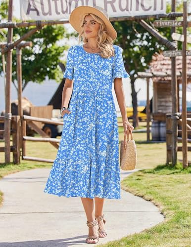 Image of Zeagoo Womens Summer Dresses 2026 Casual Midi Dress Flowy Sundress Ruffle Short Sleeve Tiered Dresses A Line Boho Dress