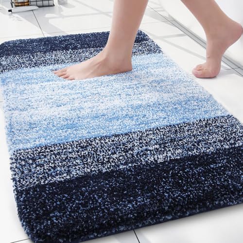 Arotive Microfiber Bathroom Rugs, Shaggy Soft and Absorbent Bath Rug, Non-Slip, Thick Plush Machine Washable Dry Bath Mats for Bathroom, Tub and Shower, 30x20, Blue, Rectangular