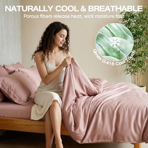 Image of Real 100% Viscose Derived from Bamboo Sheets Set Queen Size, Cooling & Silky Soft for Hot Sleeper, Luxury with Breathable & Moisture Wicking Fabric, 18 inch Deep Pocket with Corner Straps (Sand, Queen)