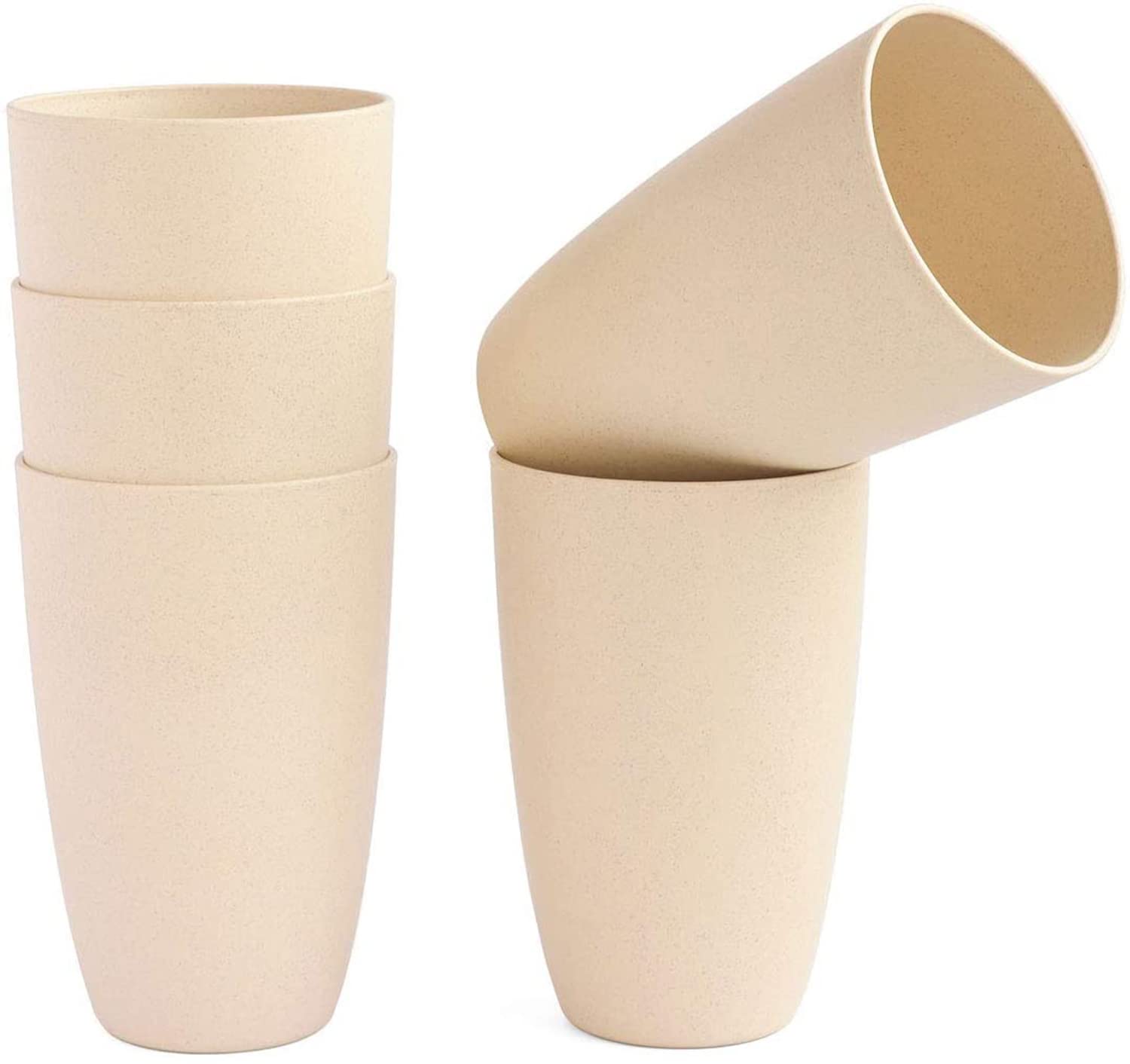 ELECDON Wheat Straw Unbreakable Cup (12 oz) - Reusable Drinking Glasses Set of 5 - Dishwasher Safe - Great for Kids Children Toddler & Adult - BPA Free & Eco-Friendly(Beige)