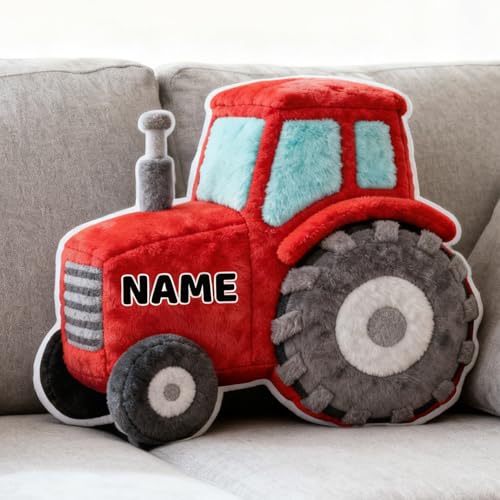 LCMAIT Almohada Personalizada con Forma de Tractor Almohada Personalizada con Nombre para Fiestas Cumpleaños Navidad Regalos para Niños y Niñas Decorativa para el Sofá (Tractor)