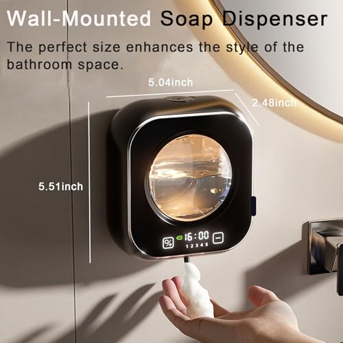 Image of Automatic Soap Dispenser Touchless, 5 Visual Levels Foam Soap Dispenser,11.3 oz Liquid Storage Tank,80 Days of Battery Life,Digital Display,Soap Dispenser for Kitchen Sink (Black)