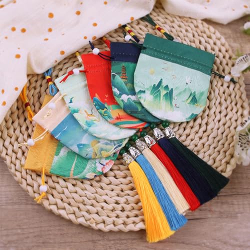 20 bolsas de saco chino de brocado de seda con cordón miniatura 3