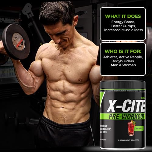 Image of X-CITE Pre-Workout by ATHLEAN-X - Enhanced Formula with Beta-Alanine, Creatine & Caffeine for Ultimate Energy, Endurance, Focus & Muscle Pump, NSF Certified for Sports (Sour Green Apple)