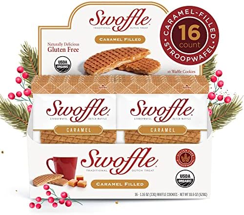 Organic Gluten Free Stroopwafels by Swoffle - Caramel Filled | (16) 1.16oz Wafers | non-GMO, Wheat Free, Kosher, Soy Free, Nut Free and All Natural!