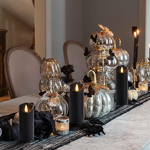 Image of Homemory Black Flameless Candles, Halloween Candles, Battery Operated Candles, LED Pillar Candles with Remote Control and Timers, Set of 9