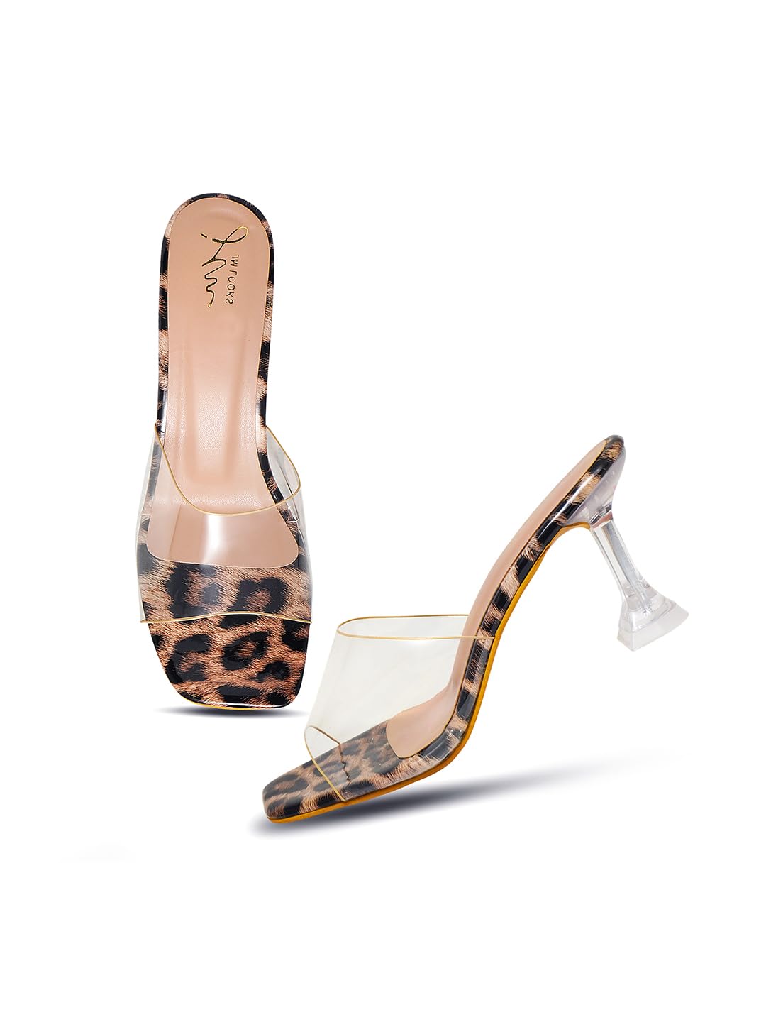 JM LOOKS Womens Tan Spool Heel Sandals with Transparent Crystal heel Comfortable Sole In (B0CSD8KTK8) Amazon Price History, Amazon Price Tracker