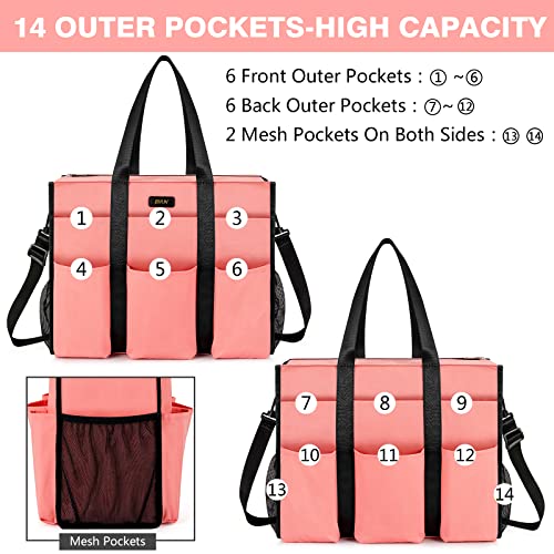 Image of IBFUN Utility Tote Bag with 24 Pockets, Large Teacher Tote for Women with Laptop Compartment, Travel Tote Bag with Zip Top