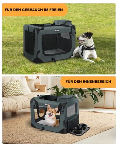 Reerooh Hundebox XL 81x 58 x 58cm, Faltbar Hundetransportbox Inkl.Hundenapf, Tragbare Hundetasche für Reisen, Hunde und Katzen Auto Haustiertransportbox